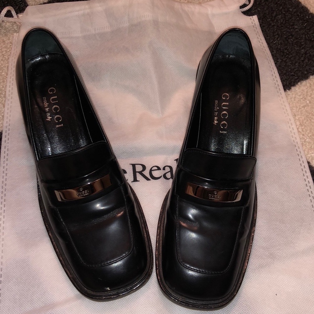 Vintage Gucci Black Block-Heel Loafers US size 5.5 (Women)